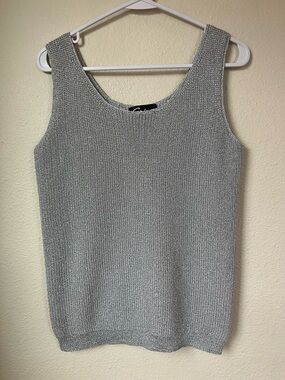 Carina Silver Metallic Tank Top S Y2K Party Club Crop Shimmer Knit